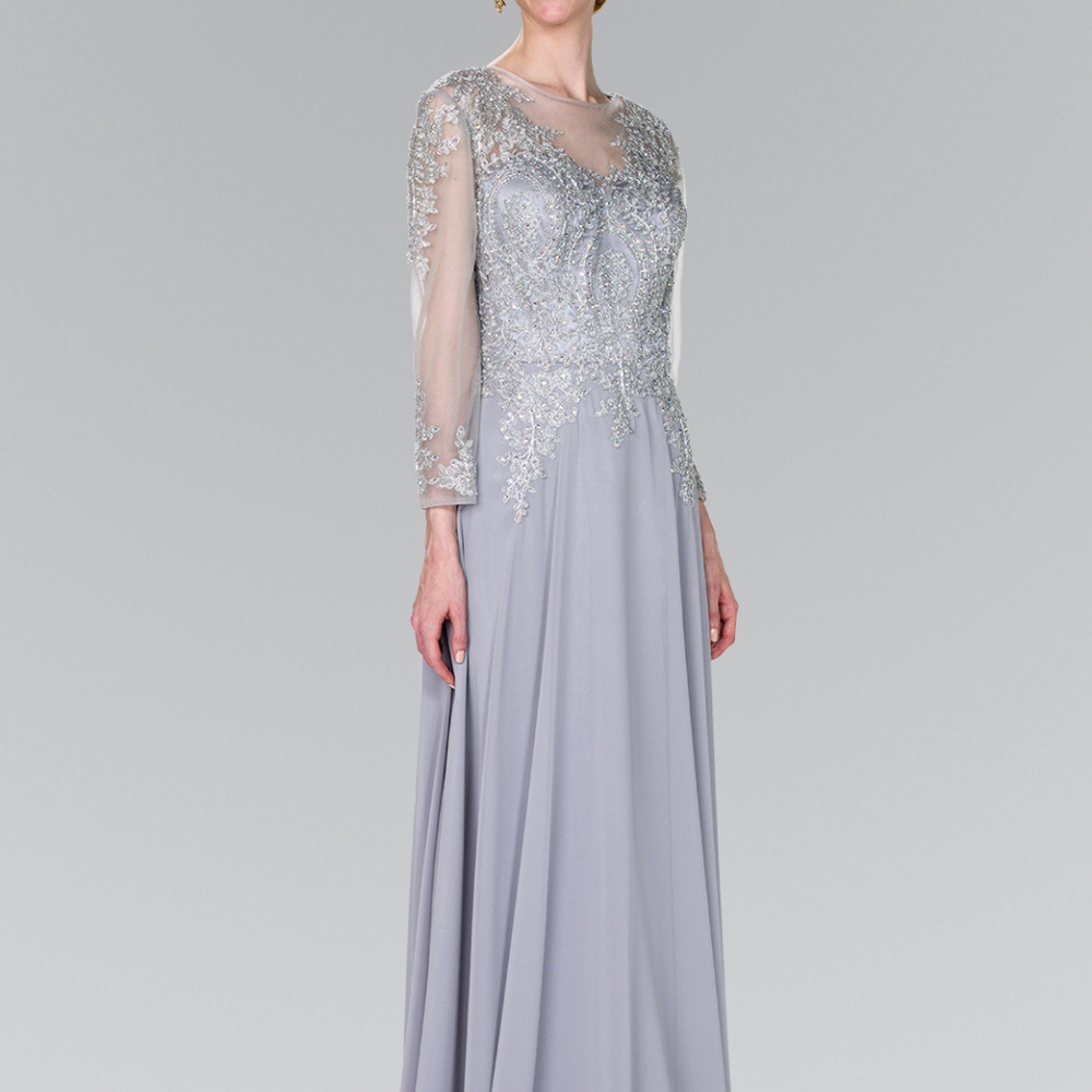 N/A Jeweled Illusion Neck Long Evening Dress GL1368